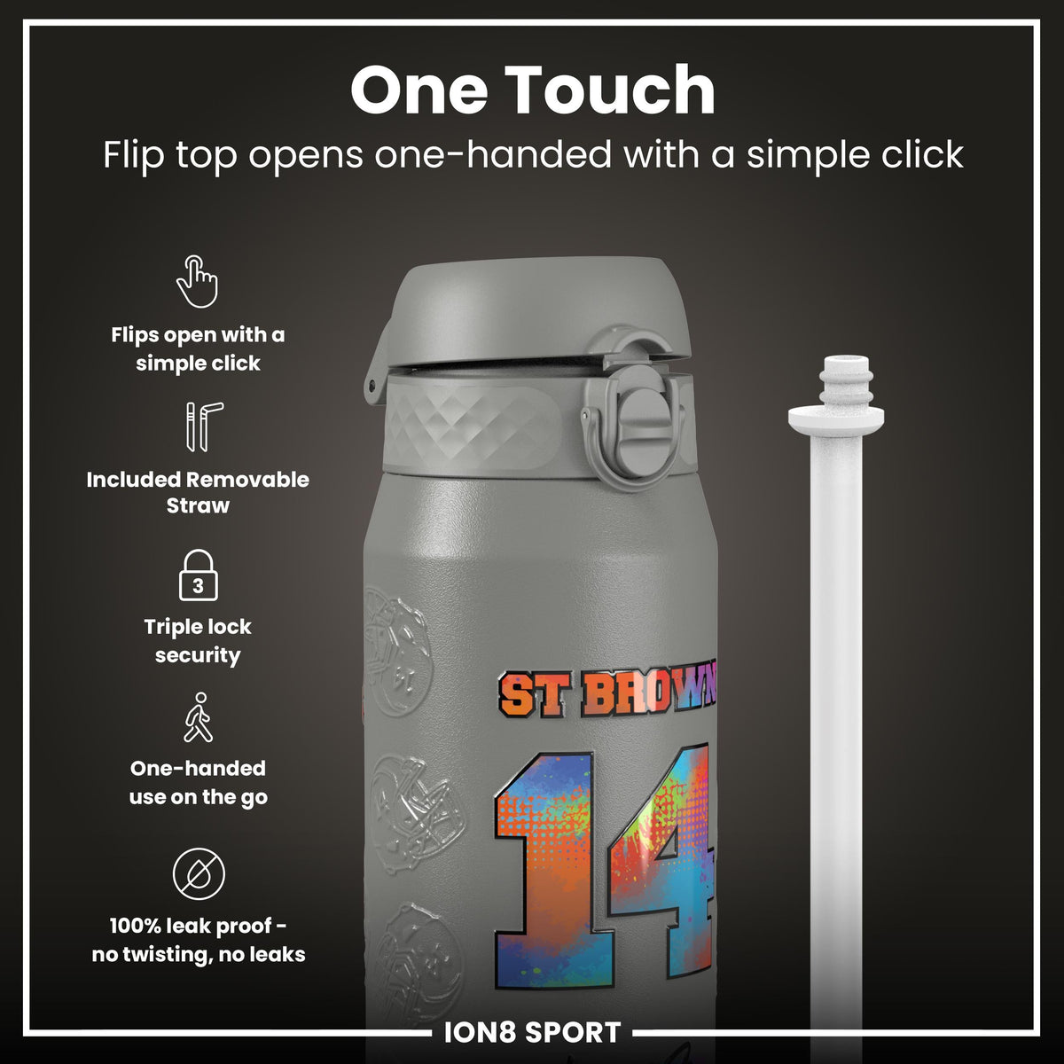 NFL x Ion8 Sports, Insulated Bottle, Signature Series, AJ Brown, 750ml (24oz)