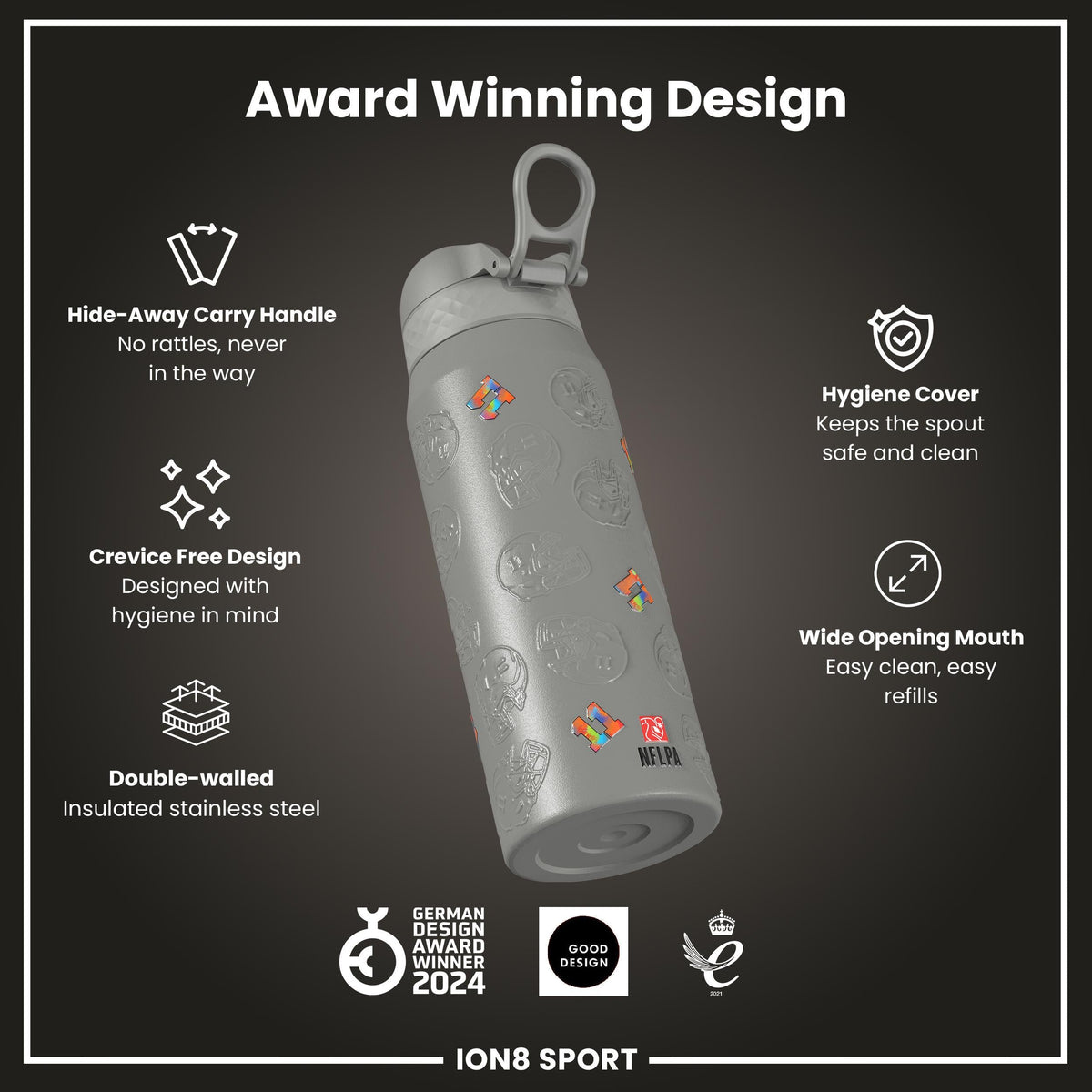 NFL x Ion8 Sports, Insulated Bottle, Signature Series, AJ Brown, 750ml (24oz)