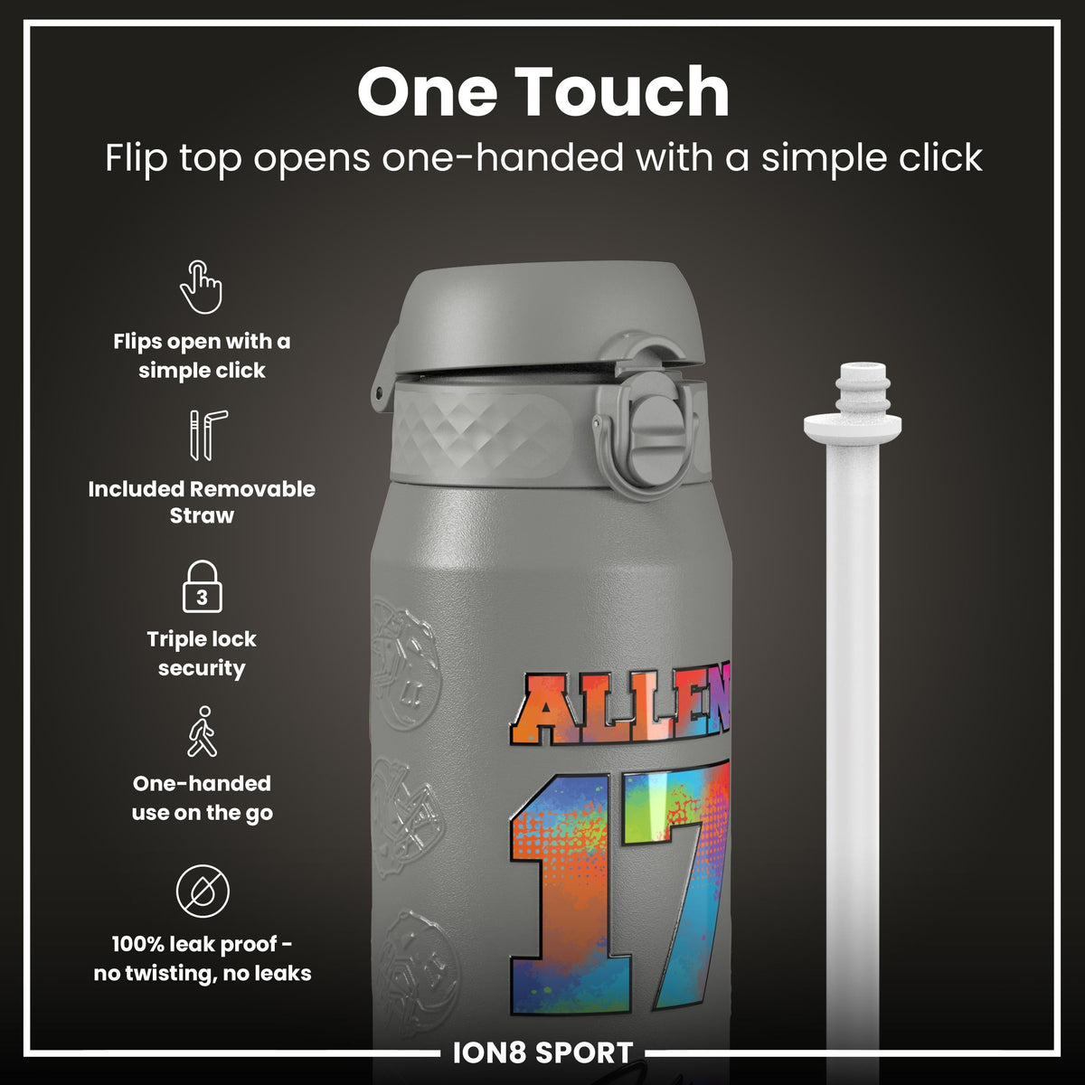 NFL x Ion8 Sports, Insulated Bottle, Signature Series, Josh Allen, 750ml (24oz)