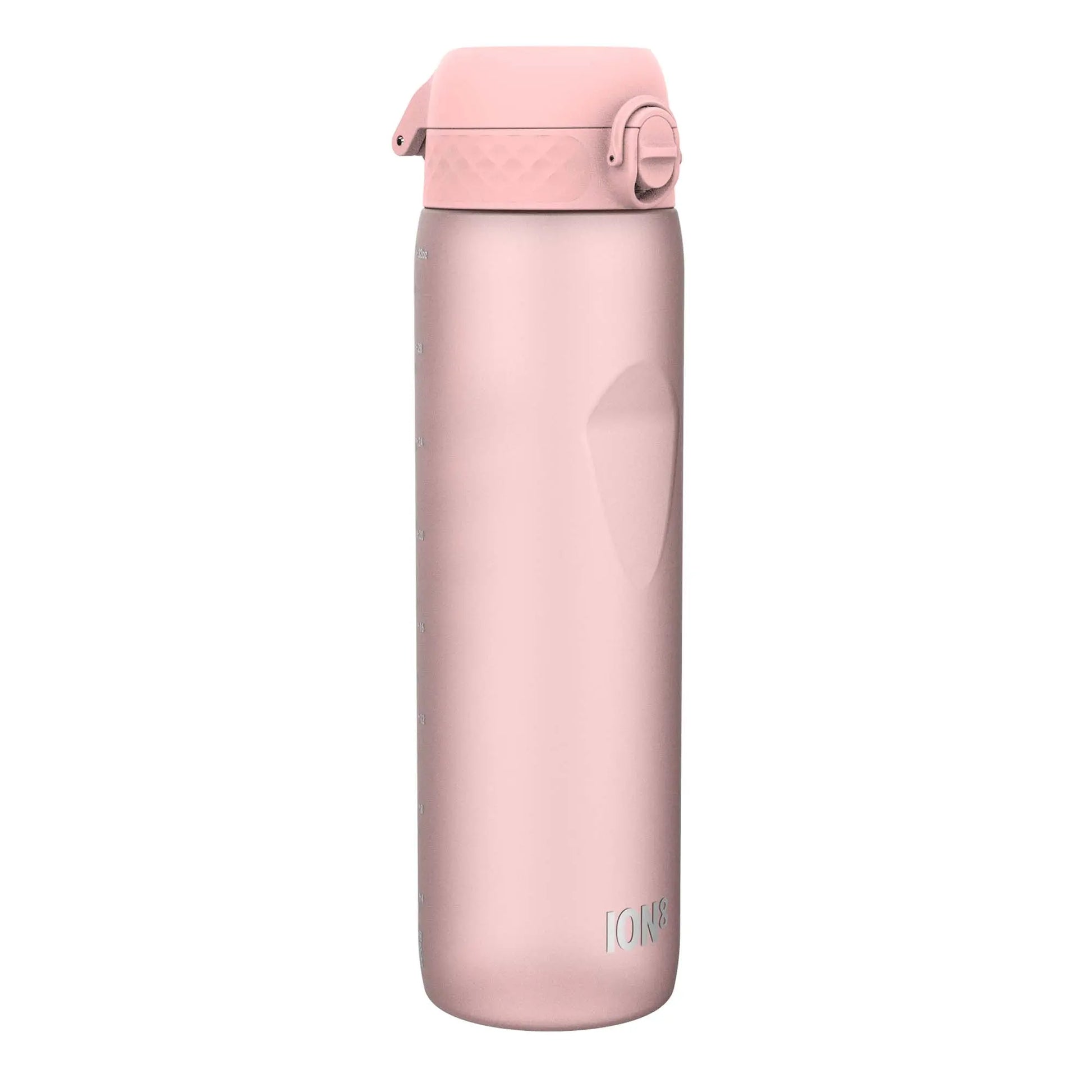 A pink insulated water bottle stands upright with a flip-top lid against a plain white background featuring the embossed text "TOK8" at the bottom.