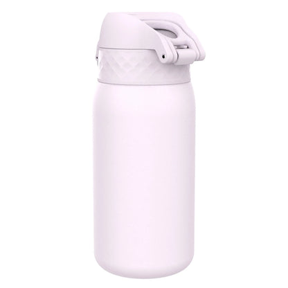 White insulated water bottle standing upright with a textured cap and flip-top lid in a plain white background.