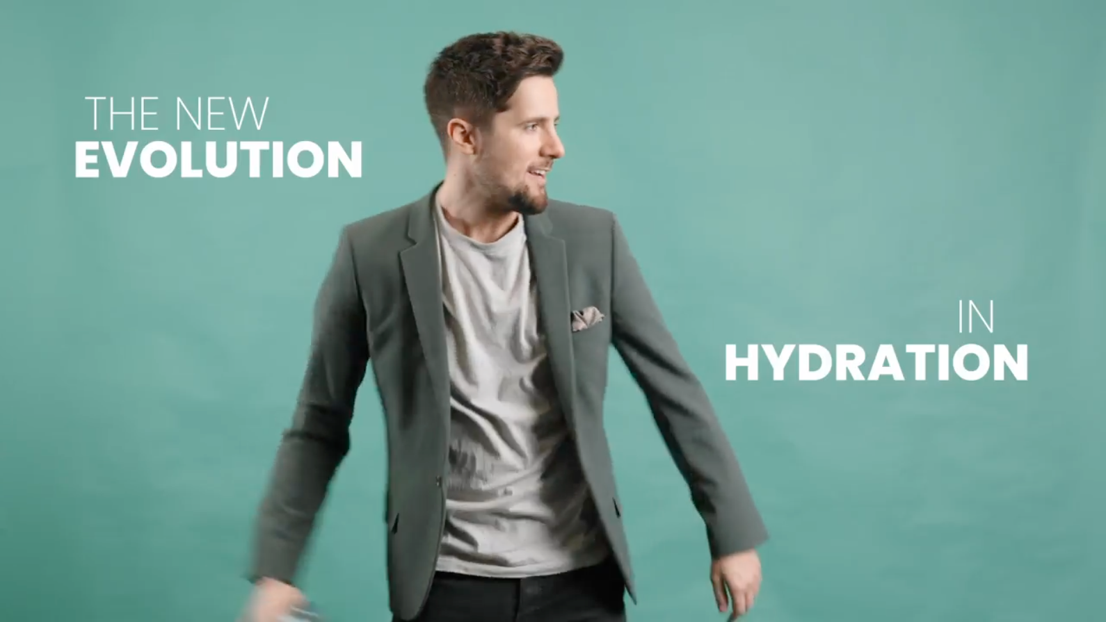 Load video: the evolution of hydration video advert shows a man drinking from the bottle, and then throwing it to his wife, and as she catches the water bottle, it changes to another bottle from the ION8 range, and then she throws it to their daughter and the same switch happens.