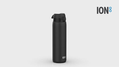 Leak Proof 1 Litre Water Bottle, Stainless Steel, Black, 1L